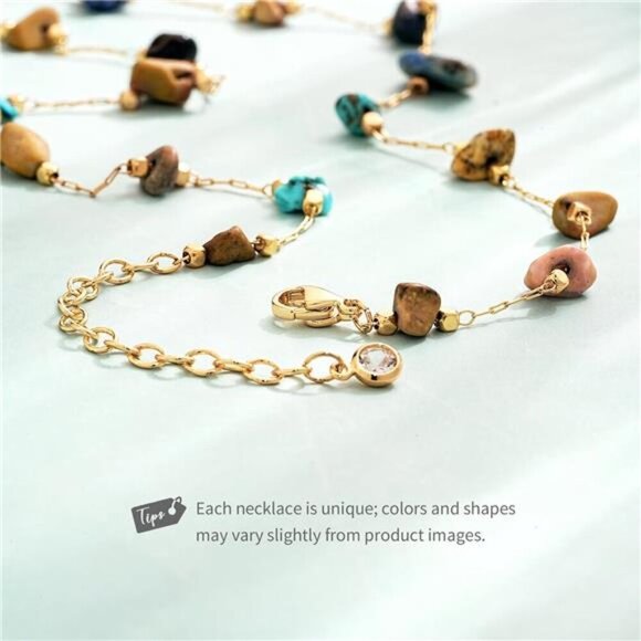 Multicolored Turquoise Necklace | Gold Boho Stone Pendant. - Picture 4 of 6